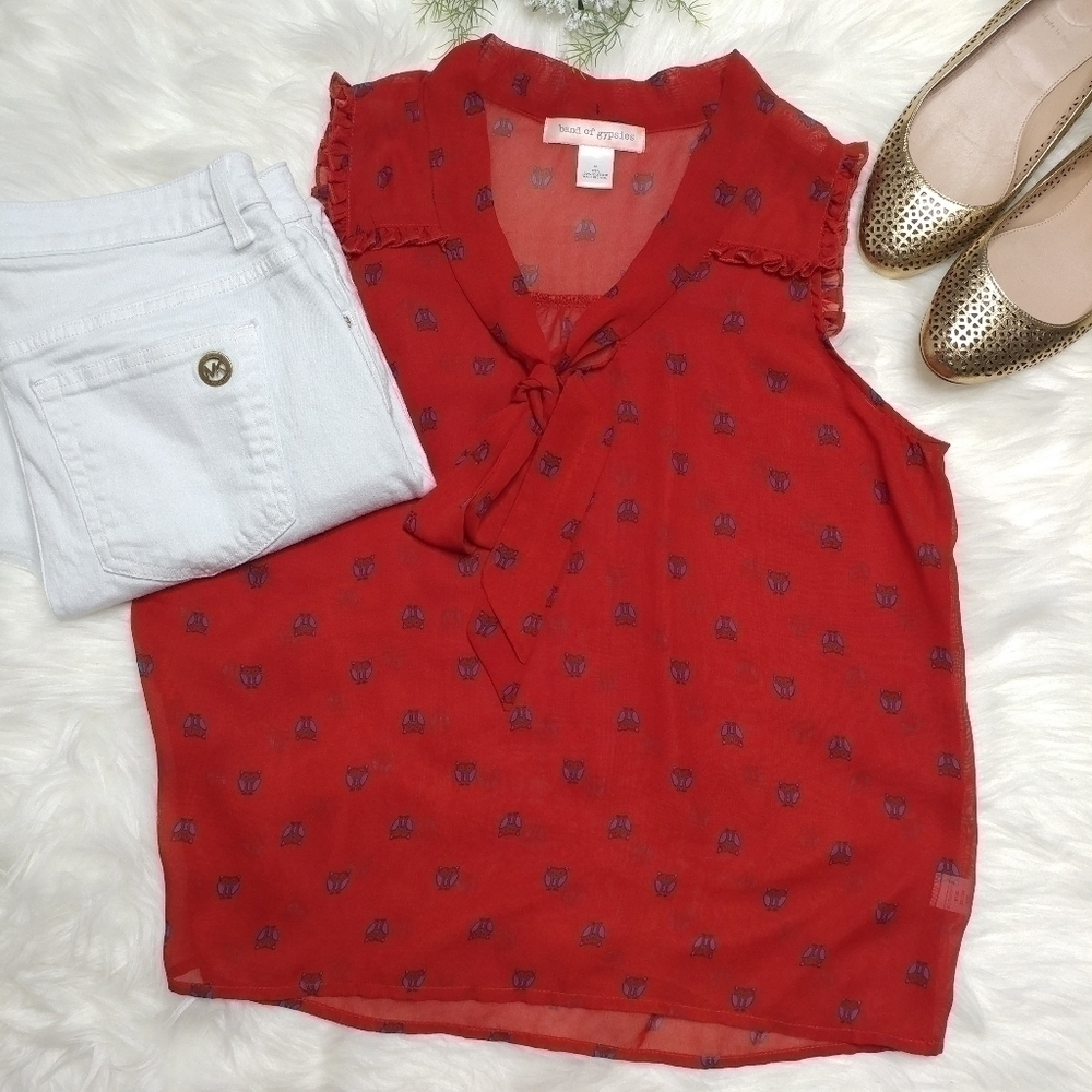 Band of Gypsies Red Sheer Ruffle Blouse
